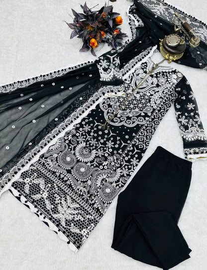 Black georgette heavy embroidery work designer pant suit