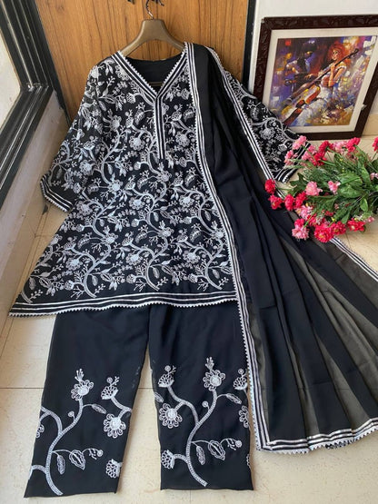 Black georgette heavy embroidery work pant salwar suit