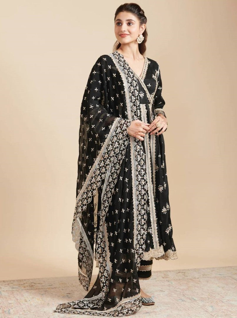 Black georgette heavy embroidery work pant salwar suit