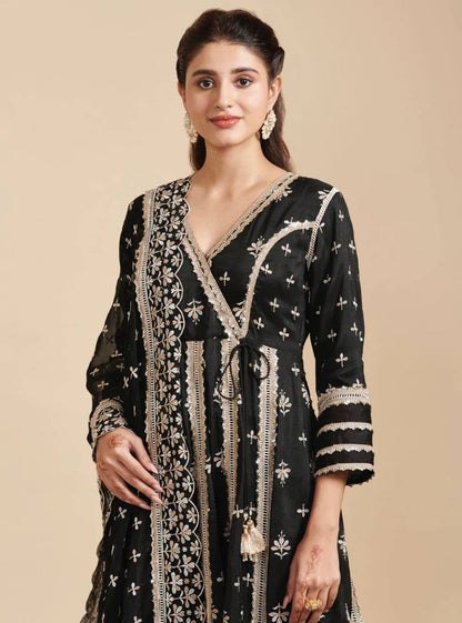 Black georgette heavy embroidery work pant salwar suit