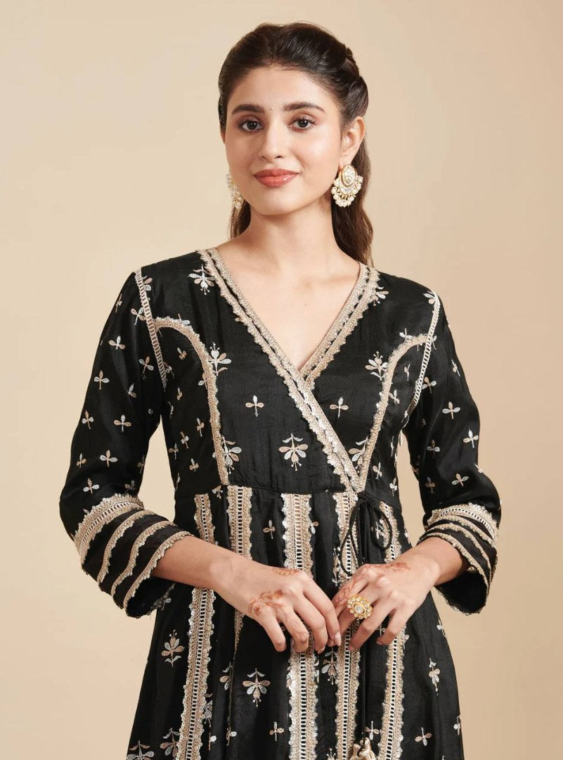 Black georgette heavy embroidery work pant salwar suit