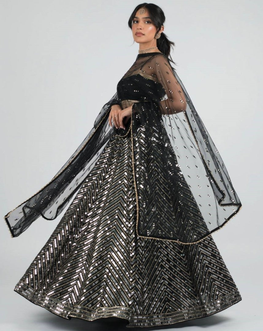 Black georgette heavy sequence work designer ceremonial lehenga choli