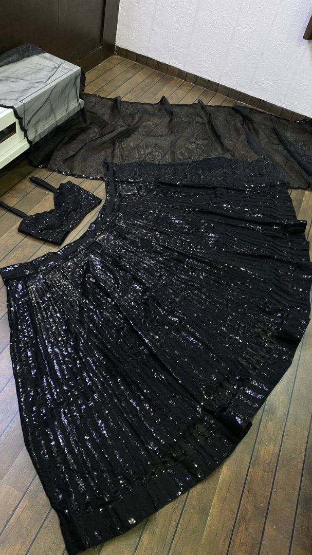 Black georgette heavy sequence work glitter shine lehenga choli for wedding