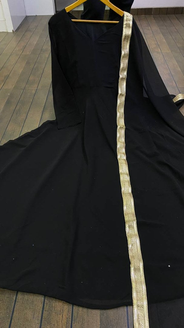 Black georgette long party wear anarkali ethnic gown