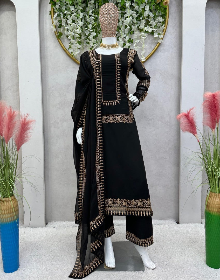 Black georgette party wear plazzo suit