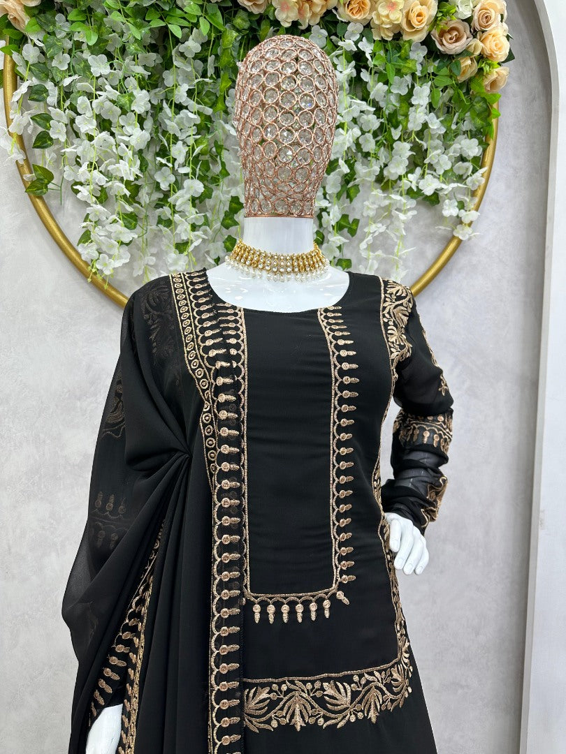 Black georgette party wear plazzo suit