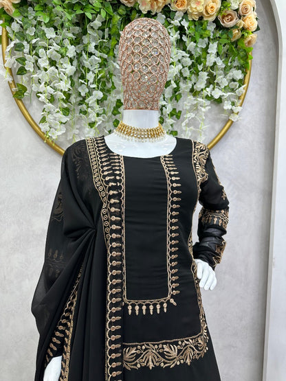 Black georgette party wear plazzo suit