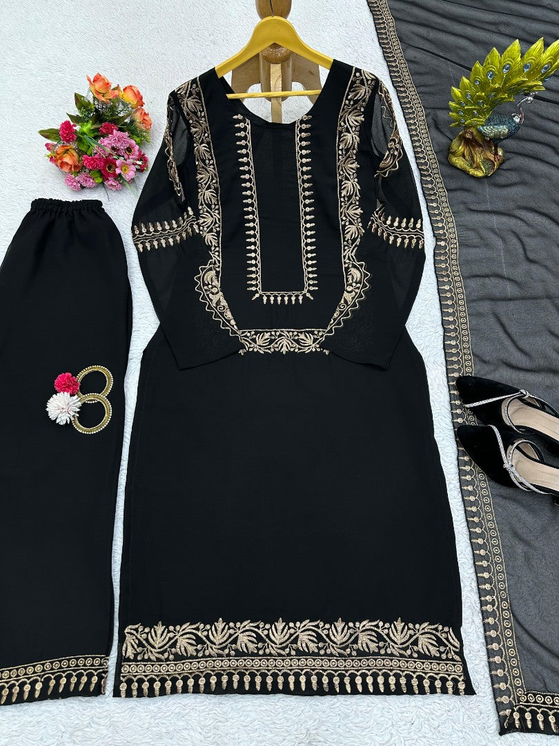 Black georgette party wear plazzo suit