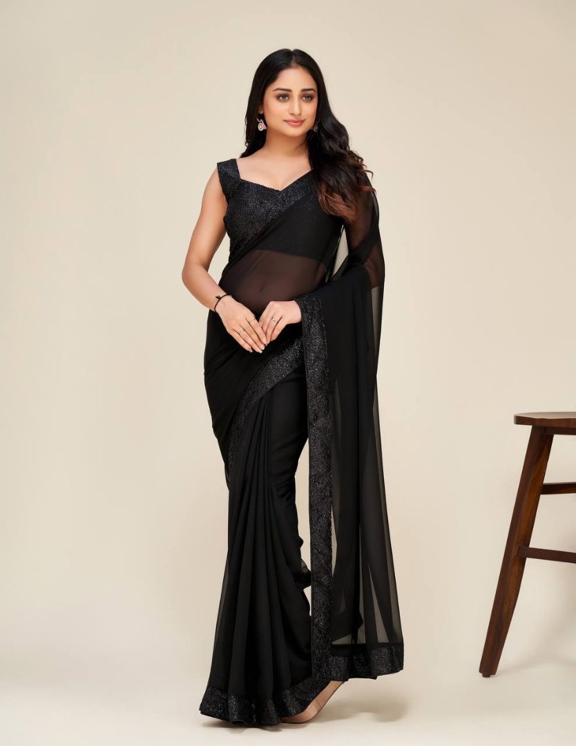 Black georgette sequence border partywear saree