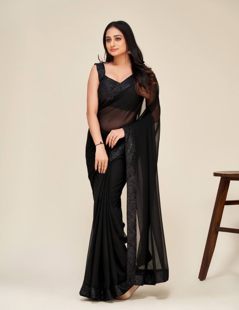 Black georgette sequence border partywear saree