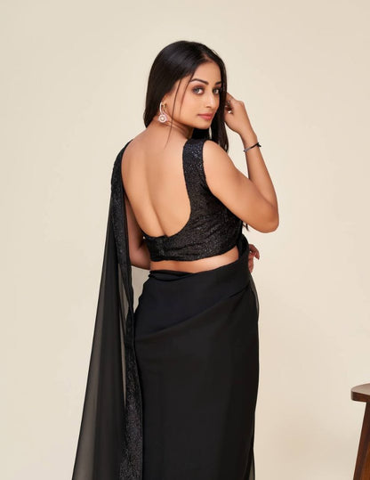 Black georgette sequence border partywear saree