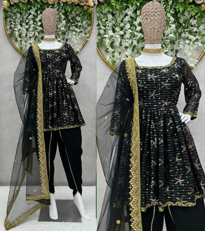 Black georgette sequence embroidery work punjabi suit