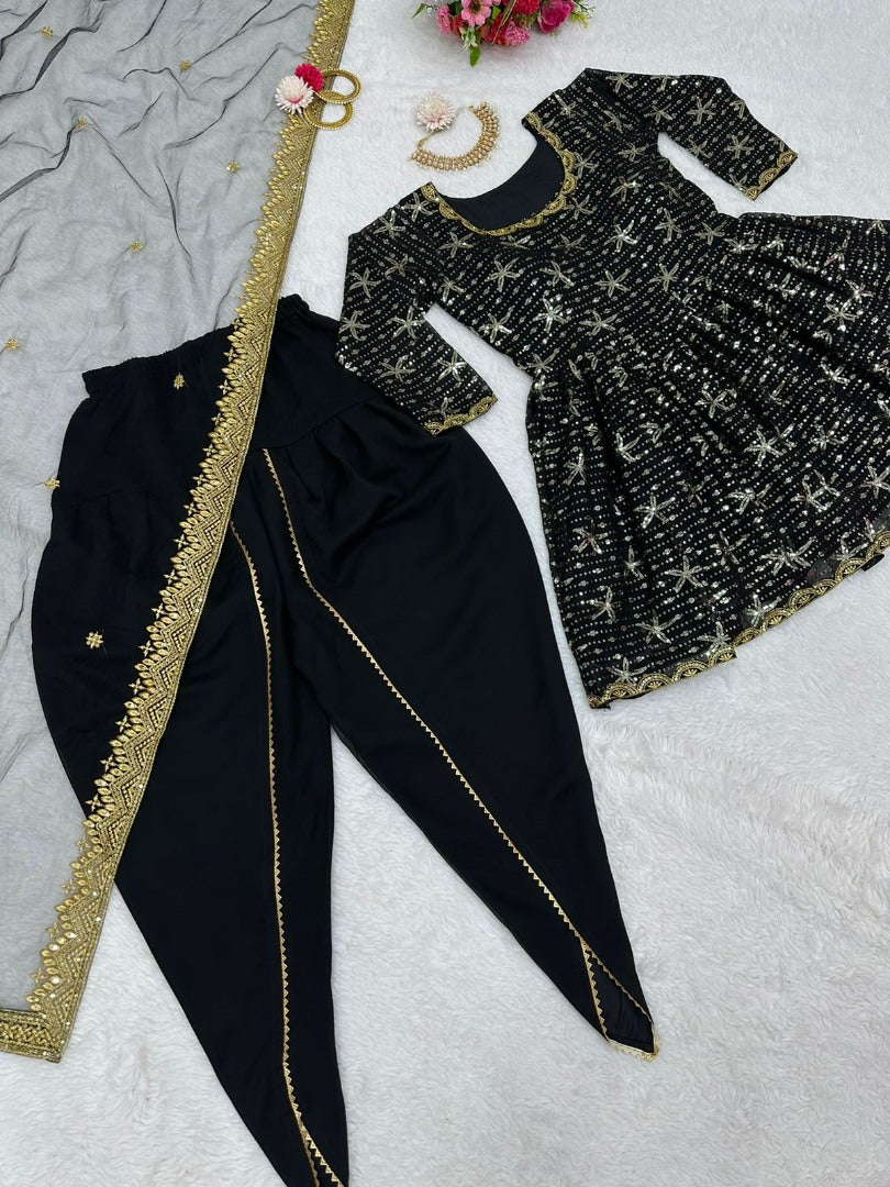 Black georgette sequence embroidery work punjabi suit