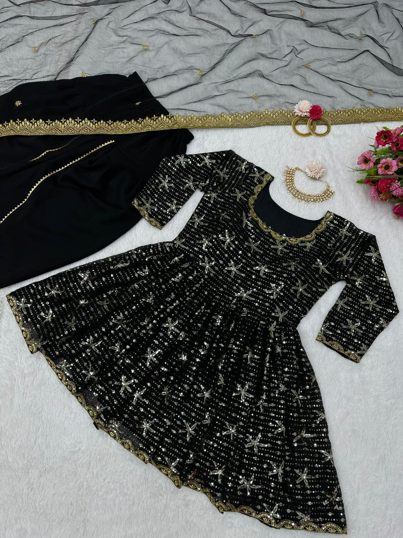 Black georgette sequence embroidery work punjabi suit