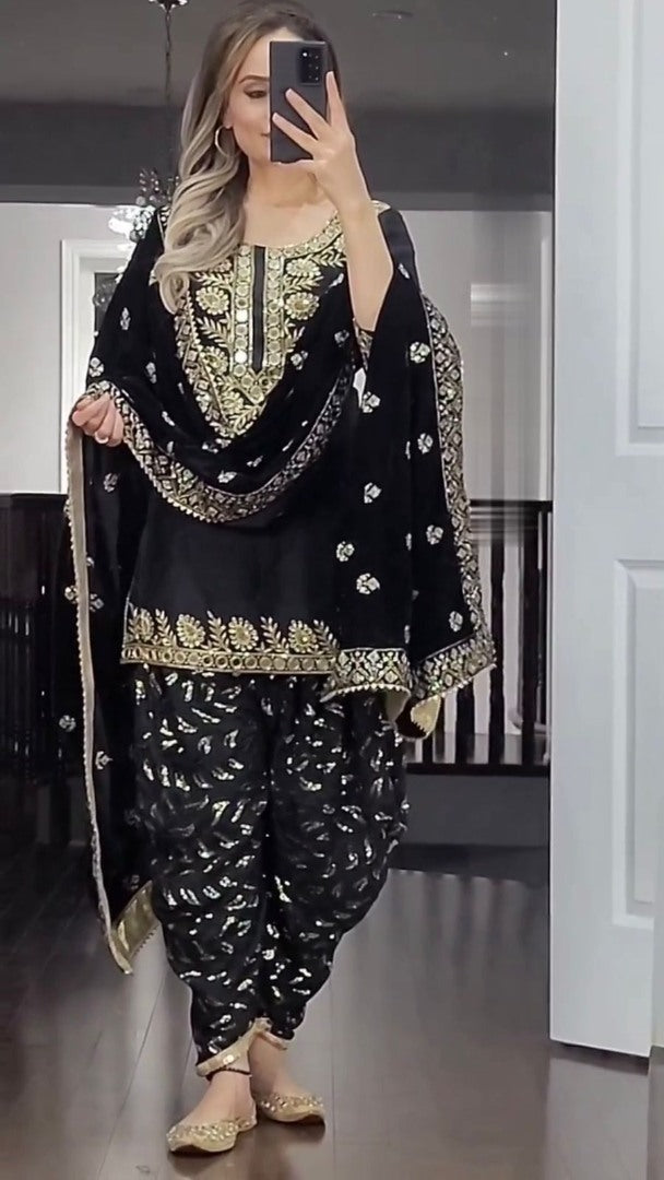 Black georgette sequence mirror work punjabi patiala suit