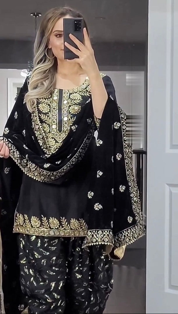 Black georgette sequence mirror work punjabi patiala suit