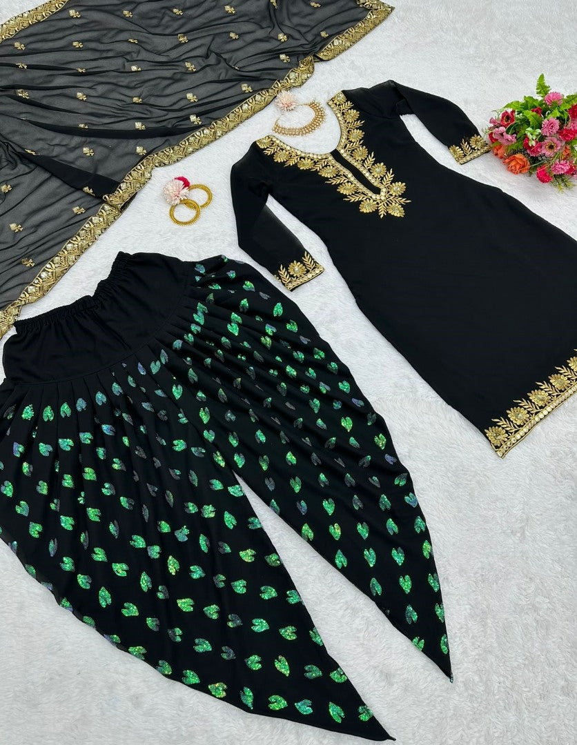 Black georgette sequence mirror work punjabi patiala suit