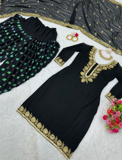 Black georgette sequence mirror work punjabi patiala suit