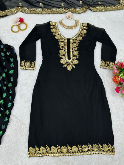 Black georgette sequence mirror work punjabi patiala suit