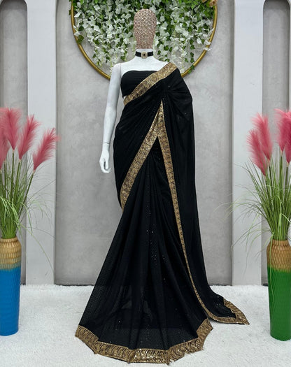 Black georgette sequence work border party wear saree