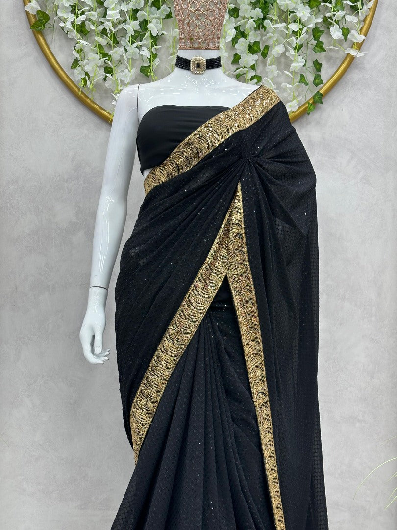 Black georgette sequence work border party wear saree