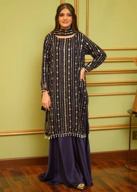 Black georgette sequence work palazzo suit