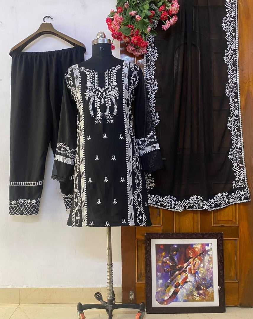 Black georgette thread work pant salwar suit