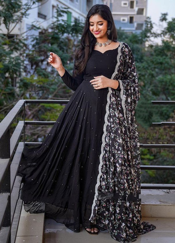 Black georgette umbrella flair anarkali suit