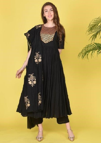 black heavy rayon kurti with dupatta