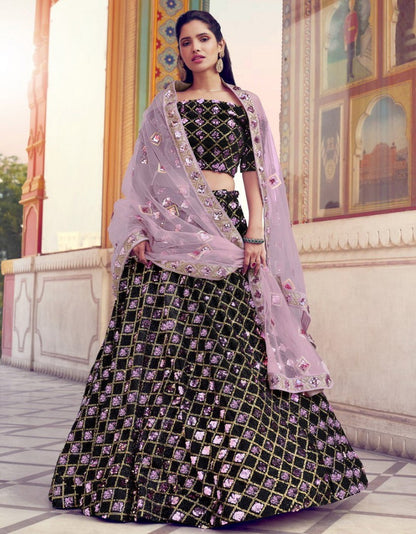 Black heavy sequence work bridal lehenga choli