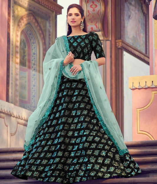 Black heavy sequence work bridal lehenga choli