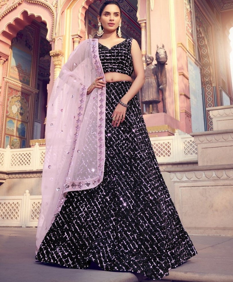 Black heavy sequence work bridal lehenga choli