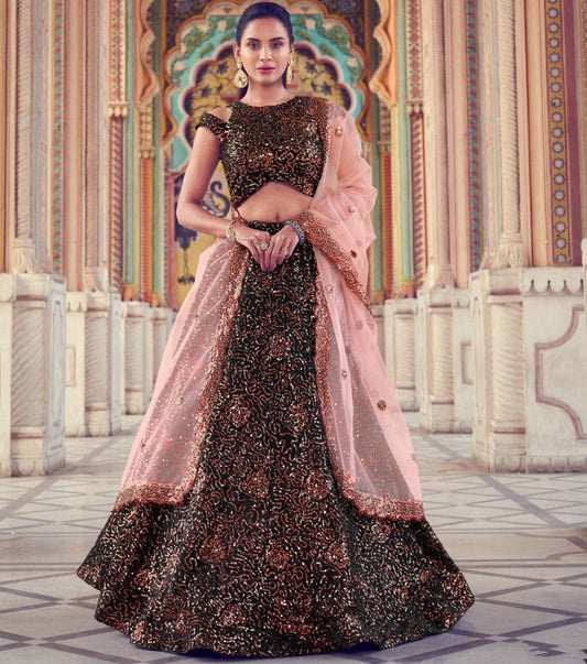 Black heavy sequence work bridal lehenga choli