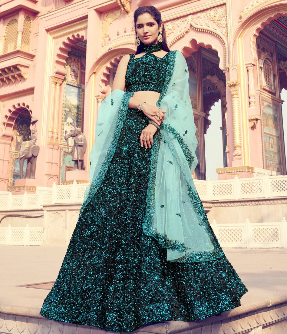 Black heavy sequence work bridal lehenga choli