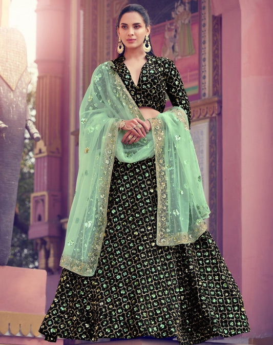 Black heavy sequence work bridal lehenga choli