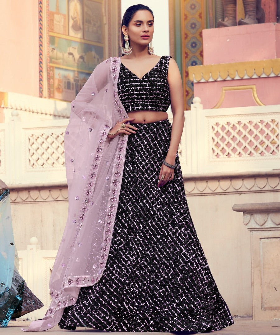 Black heavy sequence work bridal lehenga choli