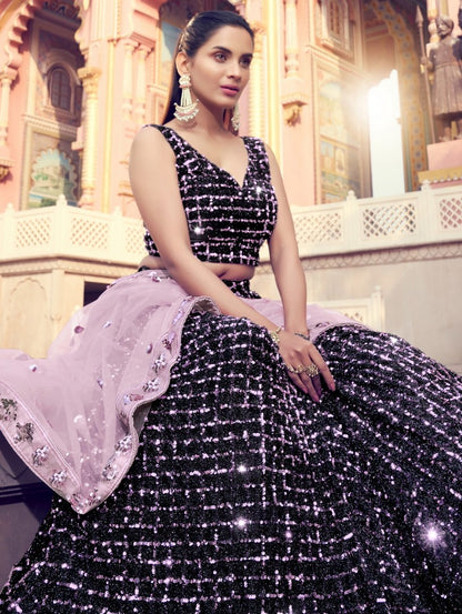 Black heavy sequence work bridal lehenga choli