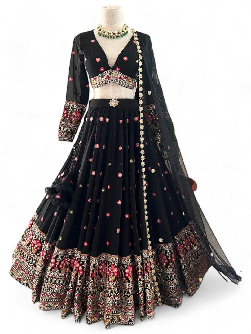 Black heavy work designer wedding lehenga choli