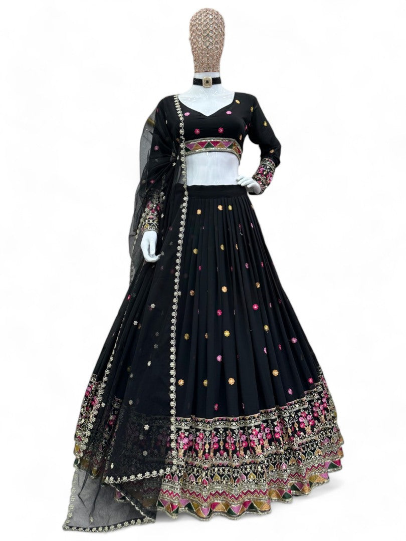 Black heavy work designer wedding lehenga choli