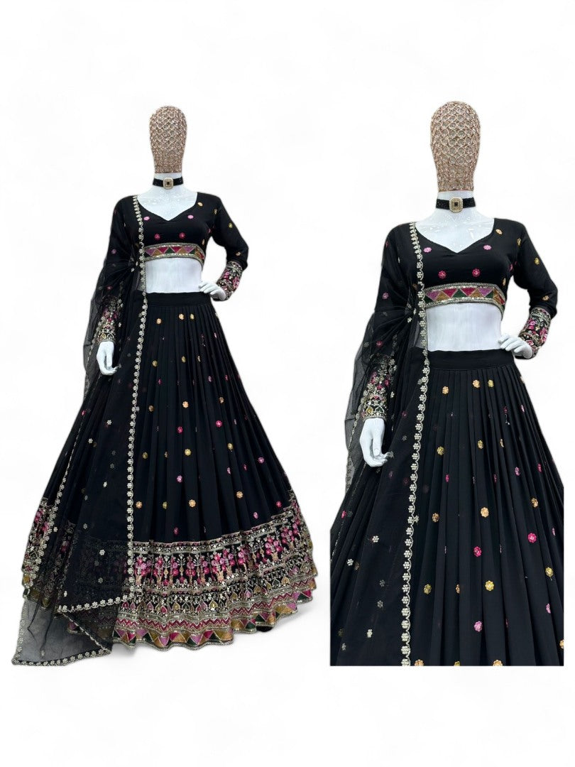 Black heavy work designer wedding lehenga choli