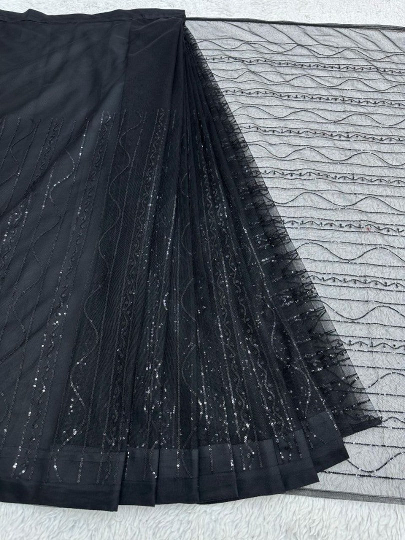 Black net designer party wear saree