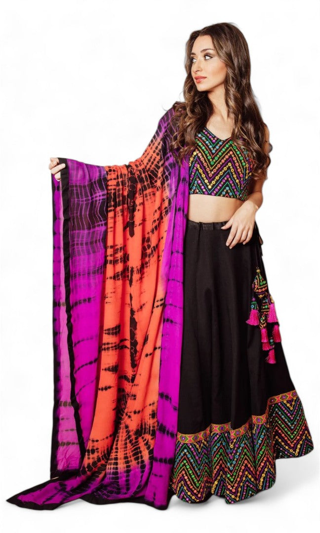 Black rainbow thread work festival wear lehenga choli