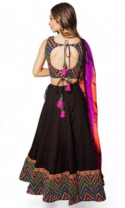 Black rainbow thread work festival wear lehenga choli