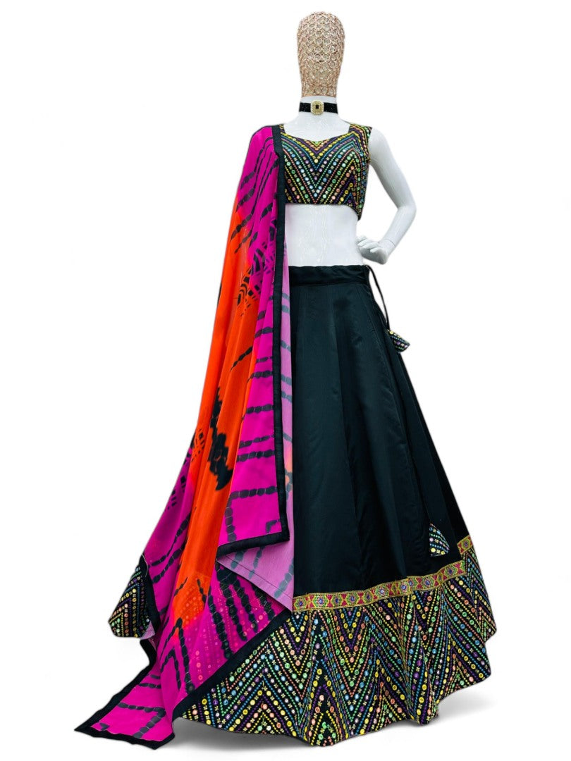 Black rainbow thread work festival wear lehenga choli