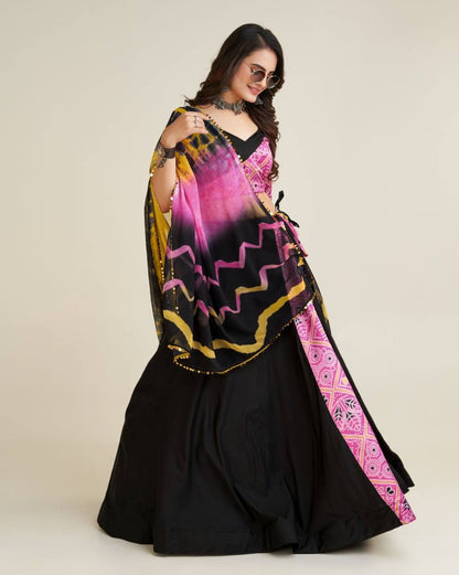 Black reyon gujarati garba navratri lehenga chaniya choli