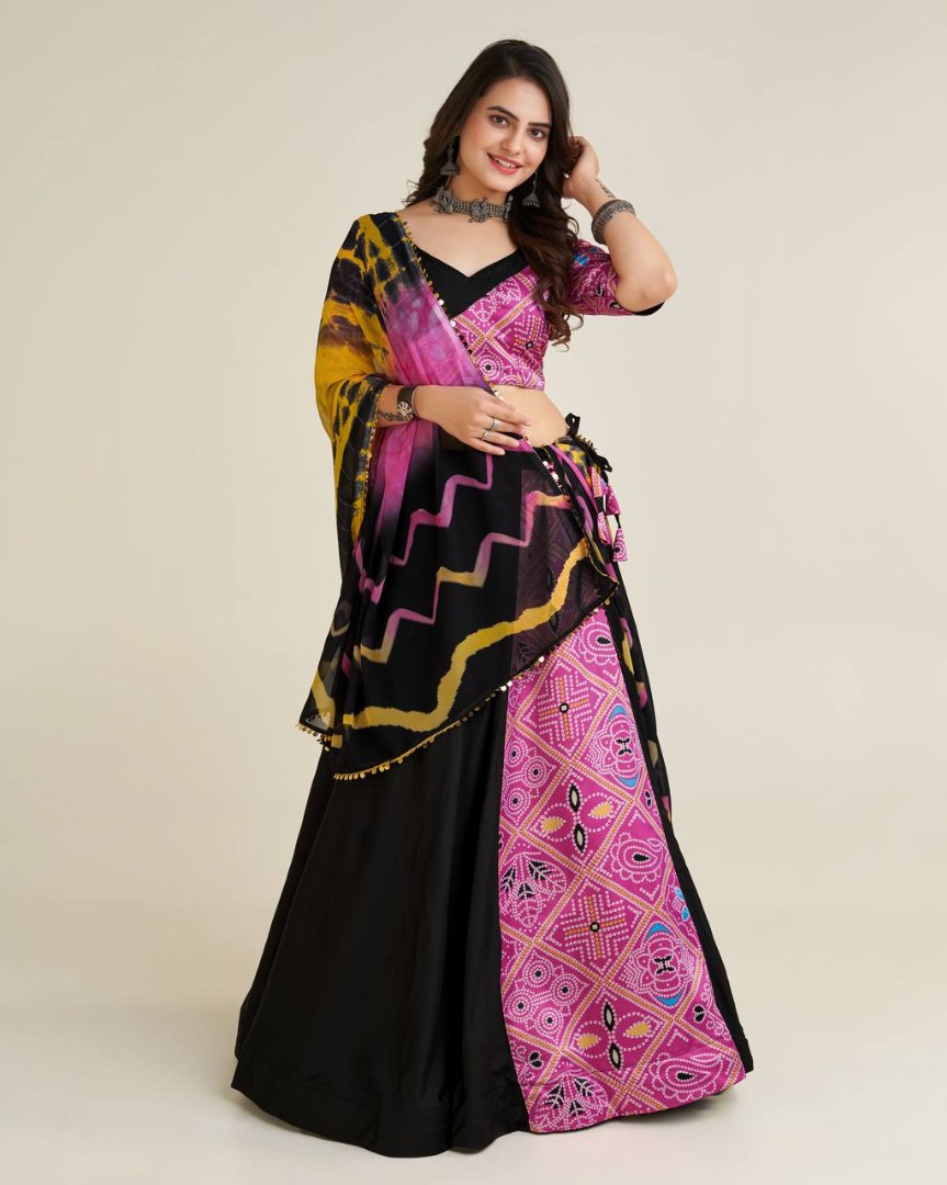 Black reyon gujarati garba navratri lehenga chaniya choli