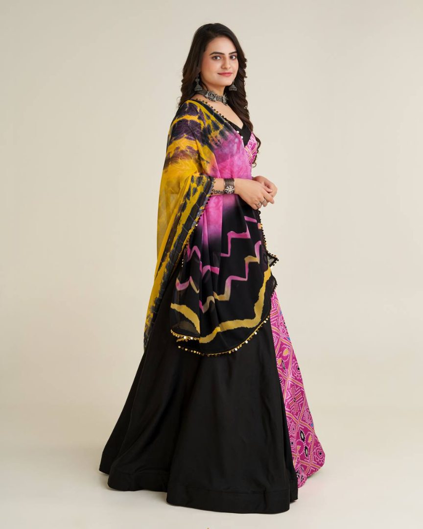 Black reyon gujarati garba navratri lehenga chaniya choli