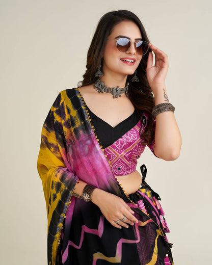 Black reyon gujarati garba navratri lehenga chaniya choli