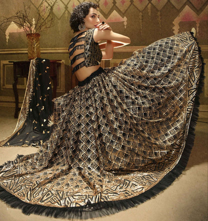 Black soft net sequence work bridal lehenga choli