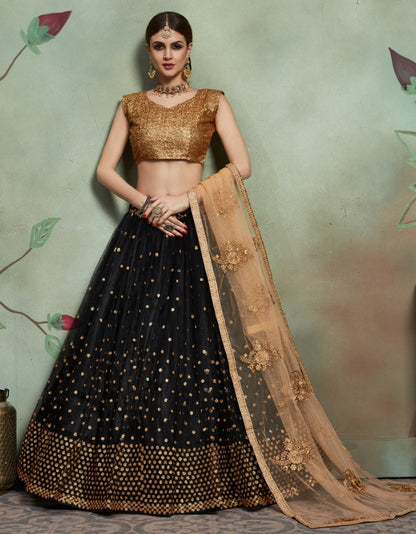 Black soft net sequence worked wedding lehenga choli